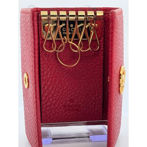 🔴 Gucci GG Marmont 6-Hook Key Case – Red Pebbled Leather - Picture 4 of 8